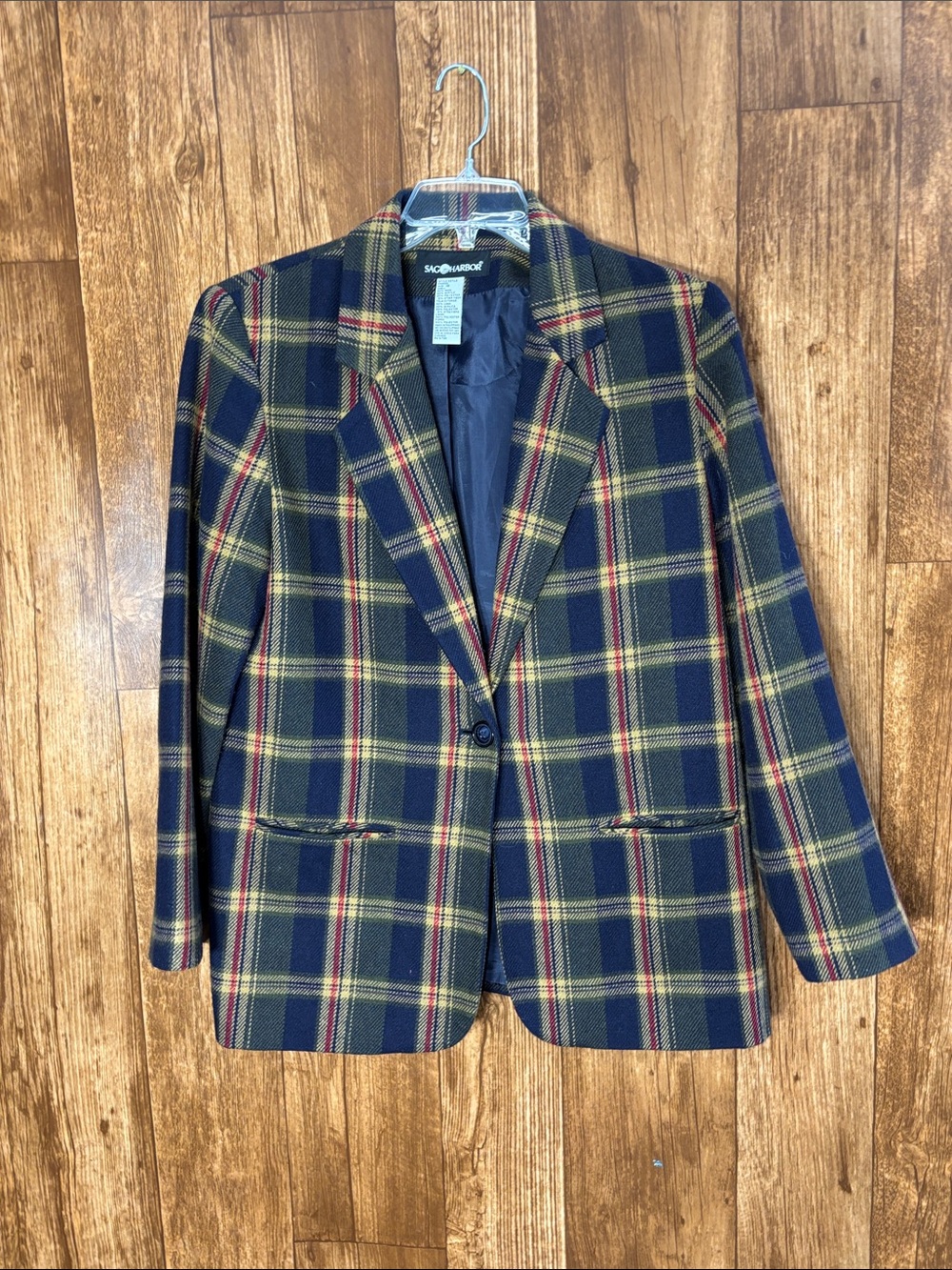 Sag Harbor Navy Plaid Sport Coat with Green and Red Accents